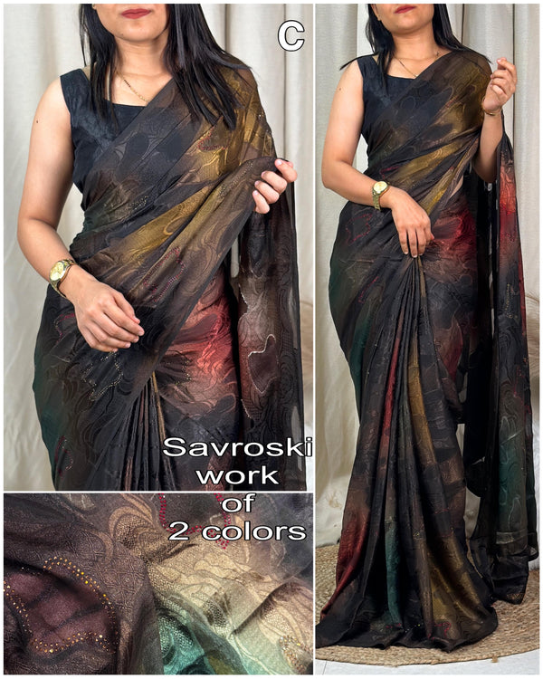 Label mishwa Presents A perfect monsoon beauty brasso saree with vibrant contrast colors & savroski work