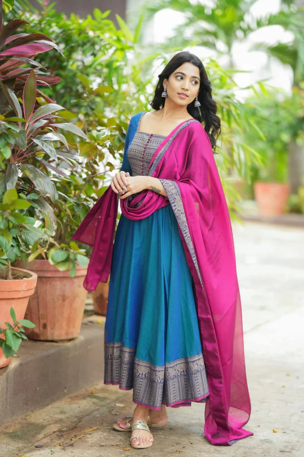 Pure Silk  temple Anarkali Gown