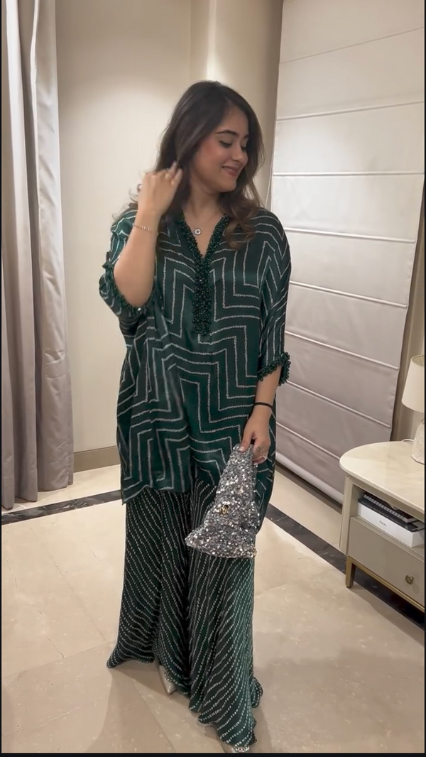 Merina Bottle green pearl lace Indo-western for women