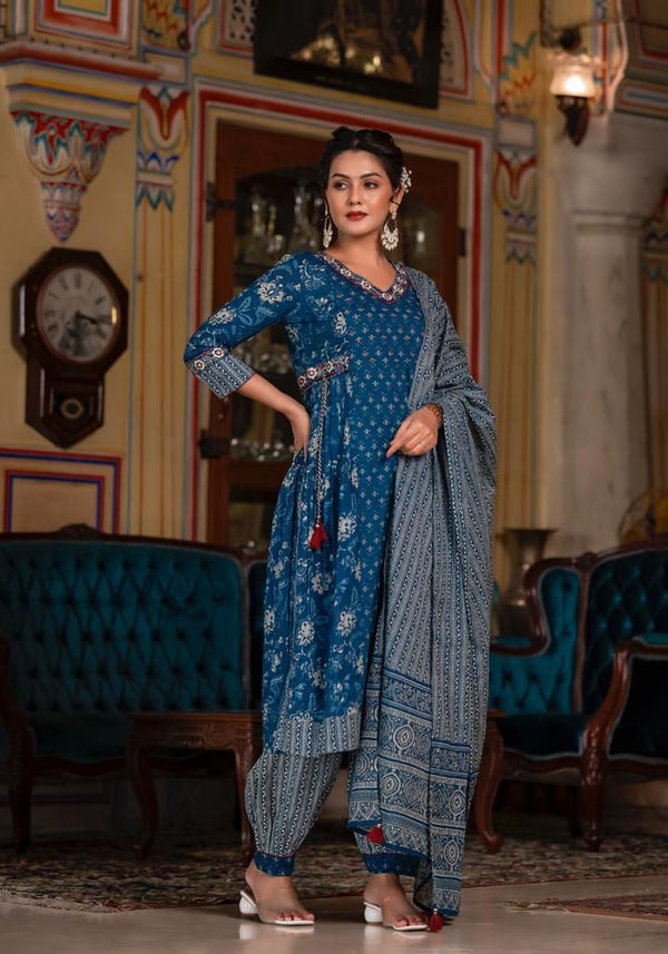 Lable mishwa presents blue  Afghani suit set