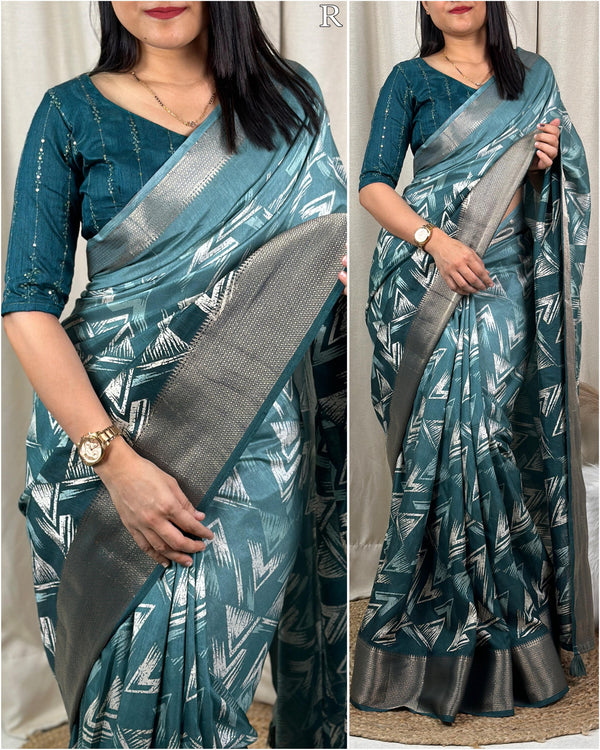 Label mishwa a perfect printed saree with contrast blouse combination for your daily drape