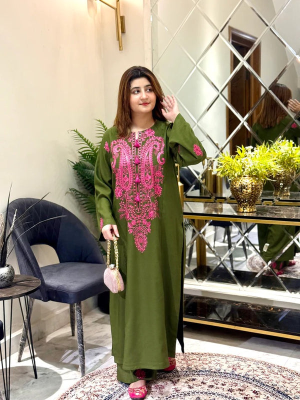 Hayyat Olive Blossom Luxury Embroidered 2-Piece Set