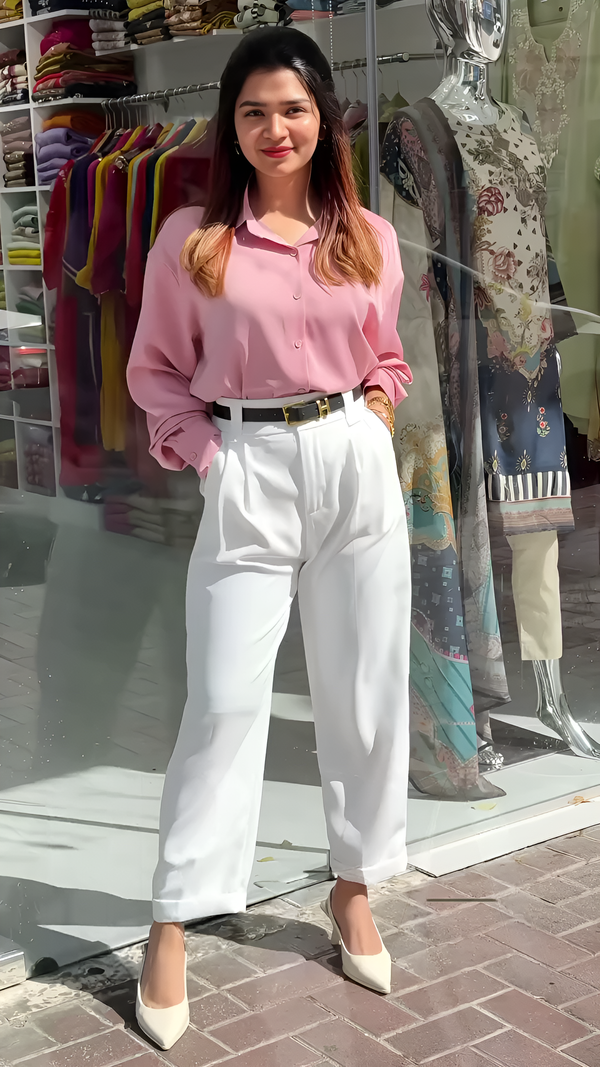 korean style formal shirt with pant set for women.