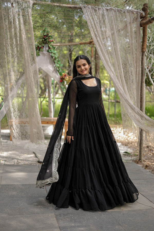 Desirable Women's gown Made With Faux Blooming Fabrics and Designer Embroidered Dupatta